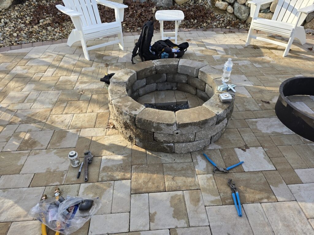Gas fire pit installation in Raynham MA