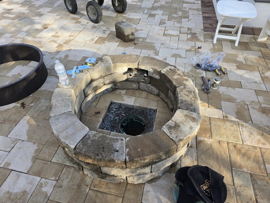Gas fire pit installation on Cape Cod