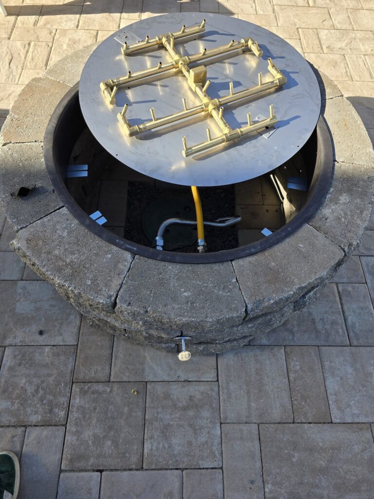 Gas fire pit installation (outdoor patio fire pit)